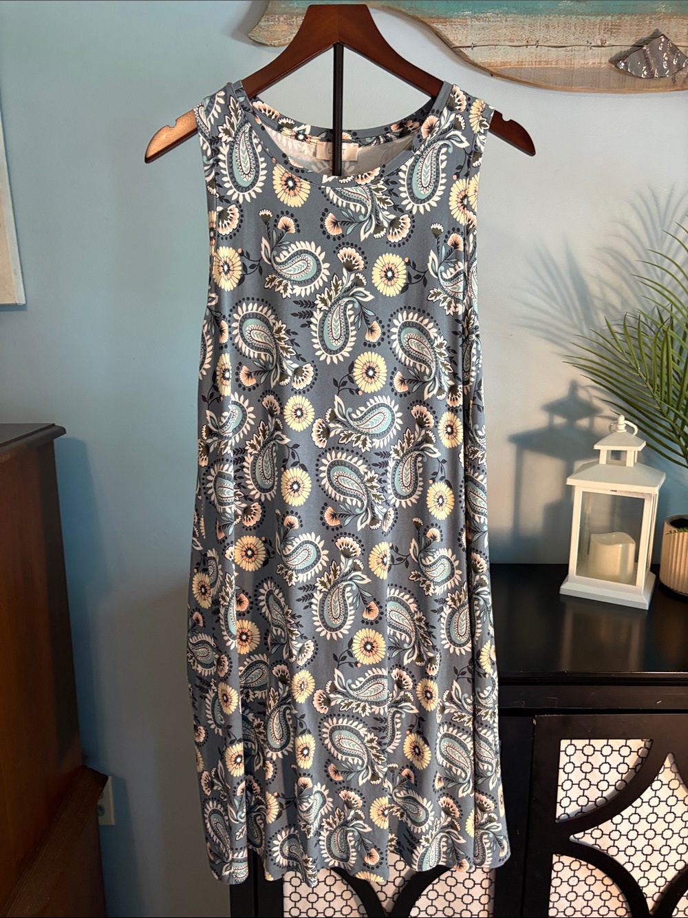 Sleeveless Paisley Print A-Line Dress in Gray